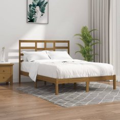 Vidaxl Posteljni okvir medeno rjav iz trdnega lesa 135x190 cm 4FT6