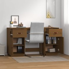 Vidaxl Pisalna miza z omaricama med. rjava 135x50x75 cm trdna borovina