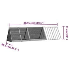 shumee Kletka za zajce siva 302,5x80,5x71 cm pocinkano jeklo