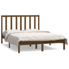 Greatstore Okvir za posteljo, medeno rjava, masivni borov les, 140x190 cm