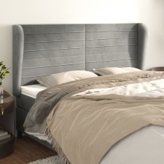 Vidaxl Vzglavje z ušesi svetlo siv 203x23x118/128 cm žamet