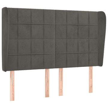 Vidaxl Vzglavje z ušesi temno sivo 147x23x118/128 cm žamet