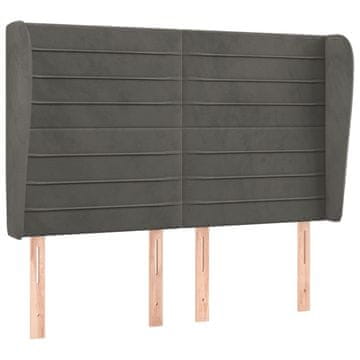 Vidaxl Vzglavje z ušesi temno sivo 147x23x118/128 cm žamet
