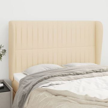 Vidaxl vidaXL Vzglavje postelje s krilci, kremne barve, 147x23x118/128 cm, blago