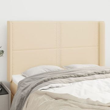 Vidaxl vidaXL Vzglavje postelje s krilci, kremne barve, 147x16x118/128 cm, blago