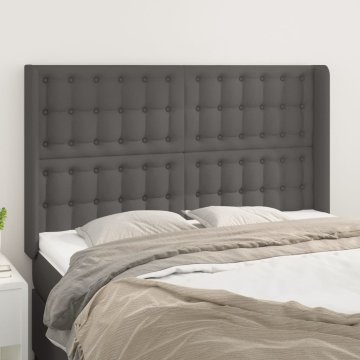 Vidaxl vidaXL Vzglavnik s krilci siv 147x16x118/128 cm umetno usnje