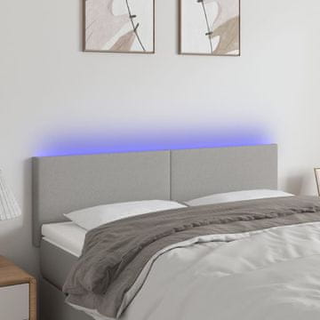 Vidaxl vidaXL Vzglavje postelje z LED svetlo sivo 144x5x78/88 cm blago