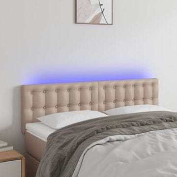 shumee vidaXL LED posteljno vzglavje kapučino 144x5x78/88 cm umetno usnje