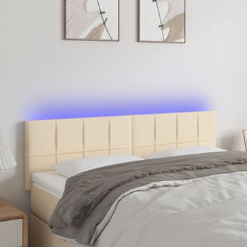 Vidaxl vidaXL Vzglavje postelje z LED diodami kremne barve 144x5x78/88 cm blago