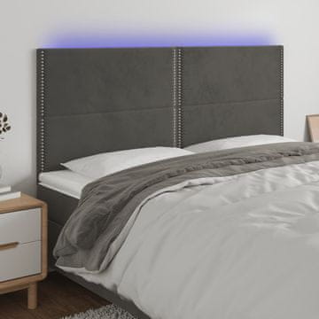 Vidaxl vidaXL Vzglavje z LED svetlobo temno sivo 160x5x118/128 cm žametno