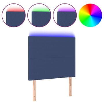 Vidaxl LED posteljno vzglavje modro 100x5x118/128 cm blago