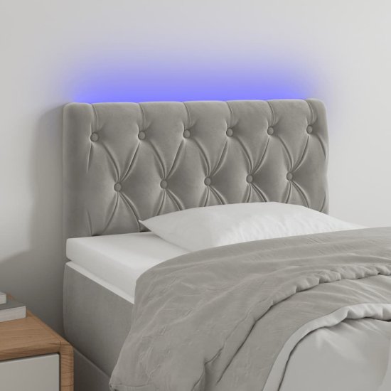 Vidaxl LED posteljno vzglavje svetlo sivo 80x7x78/88 cm žamet