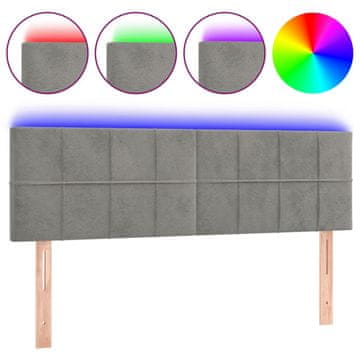 Vidaxl LED posteljno vzglavje svetlo sivo 144x5x78/88 cm žamet