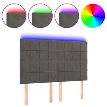Vidaxl LED posteljno vzglavje temno sivo 144x5x118/128 cm žamet