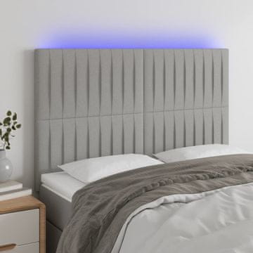 Vidaxl vidaXL Vzglavje postelje z LED svetlo sivo 144x5x118/128 cm blago