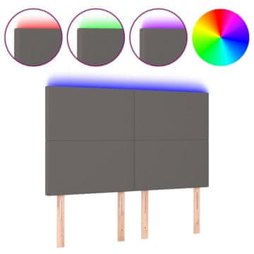 Vidaxl LED posteljno vzglavje sivo 144x5x118/128 cm umetno usnje