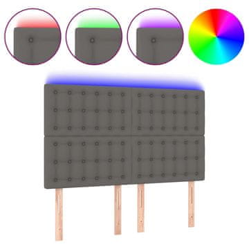 Vidaxl LED posteljno vzglavje sivo 144x5x118/128 cm umetno usnje