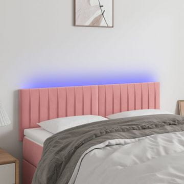 Vidaxl vidaXL Vzglavje postelje z LED svetlobo roza 144x5x78/88 cm žamet