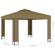 shumee Paviljon z dvojno streho 3x3x2,7 m taupe 180 g/m2