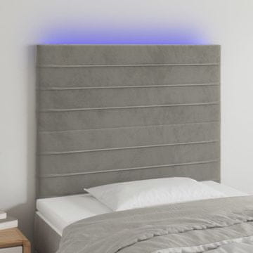 Vidaxl vidaXL Vzglavje postelje z LED svetlo sivo 80x5x118/128 cm žamet