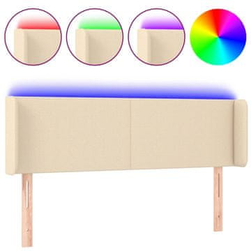 Vidaxl LED posteljno vzglavje krem 147x16x78/88 cm blago