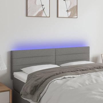 Vidaxl vidaXL Vzglavje postelje z LED diodo temno sivo 144x5x78/88 cm blago
