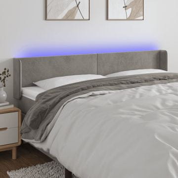 Vidaxl vidaXL Vzglavje postelje z LED svetlo sivo 163x16x78/88 cm žamet