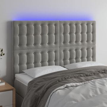 Vidaxl vidaXL Vzglavje postelje z LED svetlo sivo 144x5x118/128 cm žamet
