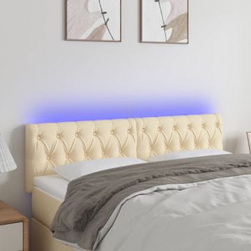 Vidaxl vidaXL Vzglavje postelje z LED diodami kremne barve 160x7x78/88 cm blago