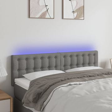 Vidaxl vidaXL Vzglavje postelje z LED diodo temno sivo 144x5x78/88 cm blago
