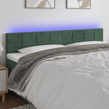 Vidaxl vidaXL Vzglavje postelje z LED diodo temno zeleno 200x5x78/88 cm žametno