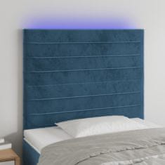 shumee vidaXL LED posteljno vzglavje temno modro 90x5x118/128 cm žamet