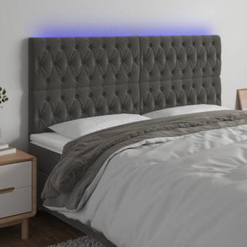 Vidaxl vidaXL Vzglavje postelje z LED diodo temno sivo 200x7x118/128 cm žamet