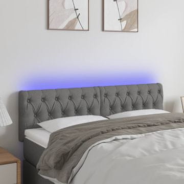 Vidaxl vidaXL Vzglavje postelje z LED diodo temno sivo 144x7x78/88 cm blago