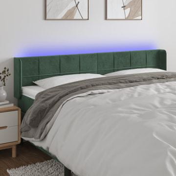 Vidaxl vidaXL Vzglavje postelje z LED diodo temno zeleno 203x16x78/88 cm žametno