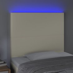 Vidaxl LED posteljno vzglavje krem 100x5x118/128 cm umetno usnje