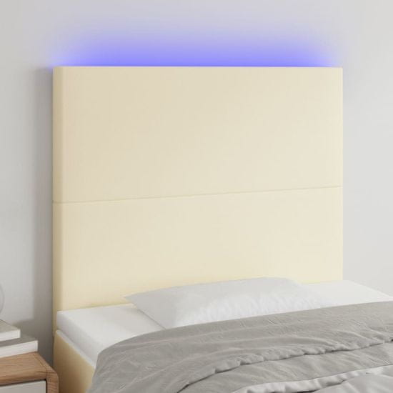 Vidaxl LED posteljno vzglavje krem 100x5x118/128 cm umetno usnje