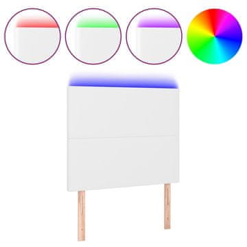 Vidaxl LED posteljno vzglavje belo 80x5x118/128 cm umetno usnje