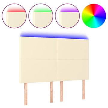 Vidaxl LED posteljno vzglavje krem 144x5x118/128 cm umetno usnje