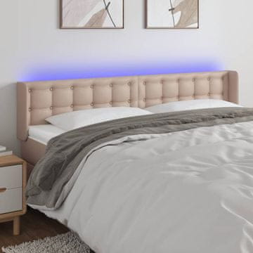 Vidaxl vidaXL LED vzglavje postelje, kapučino, 203x16x78/88 cm, umetno usnje