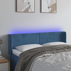 Vidaxl LED posteljno vzglavje temno modro 147x16x78/88 cm žamet