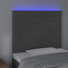 Vidaxl LED posteljno vzglavje temno sivo 100x5x118/128 cm žamet