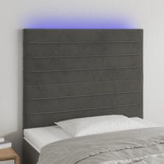 Vidaxl LED posteljno vzglavje temno sivo 100x5x118/128 cm žamet
