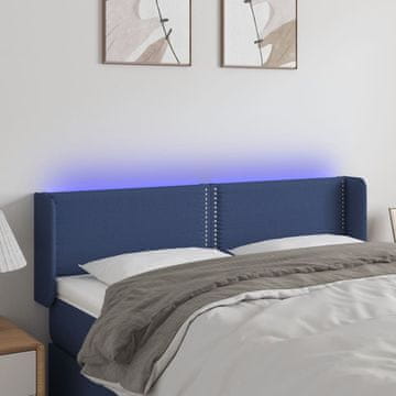 Vidaxl vidaXL Vzglavje postelje z LED modro 147x16x78/88 cm blago