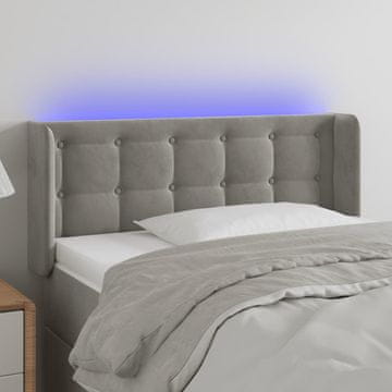 Vidaxl vidaXL Vzglavje postelje z LED svetlo sivo 83x16x78/88 cm žamet