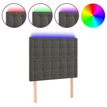 Vidaxl LED posteljno vzglavje temno sivo 100x5x118/128 cm žamet