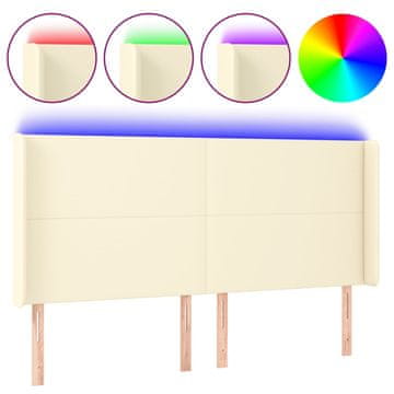 Vidaxl LED posteljno vzglavje krem 163x16x118/128 cm umetno usnje