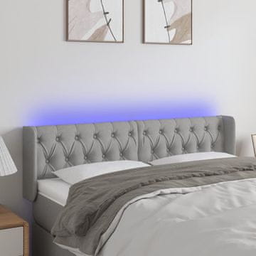 Vidaxl vidaXL Vzglavje postelje z LED svetlo sivo 163x16x78/88 cm blago