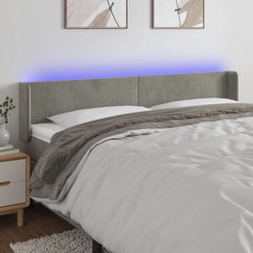 Vidaxl vidaXL Vzglavje postelje z LED svetlo sivo 203x16x78/88 cm žamet