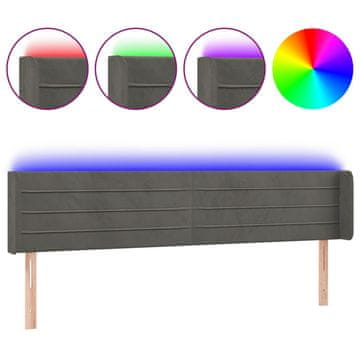 Vidaxl LED posteljno vzglavje temno sivo 203x16x78/88 cm žamet